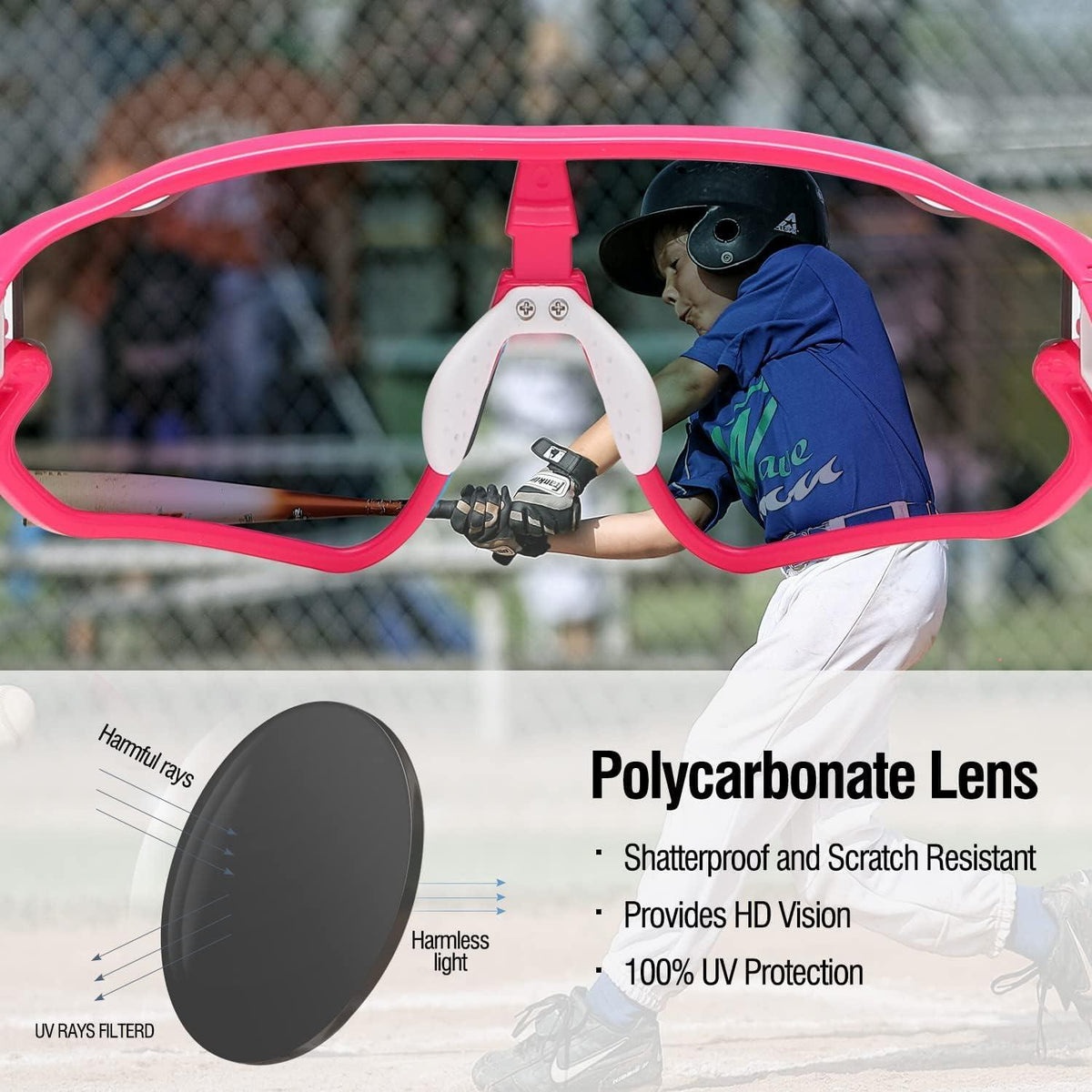 Kinder Sonnenbrille UV400 Sport Baseball TR90 Rahmen DK268 Rosa