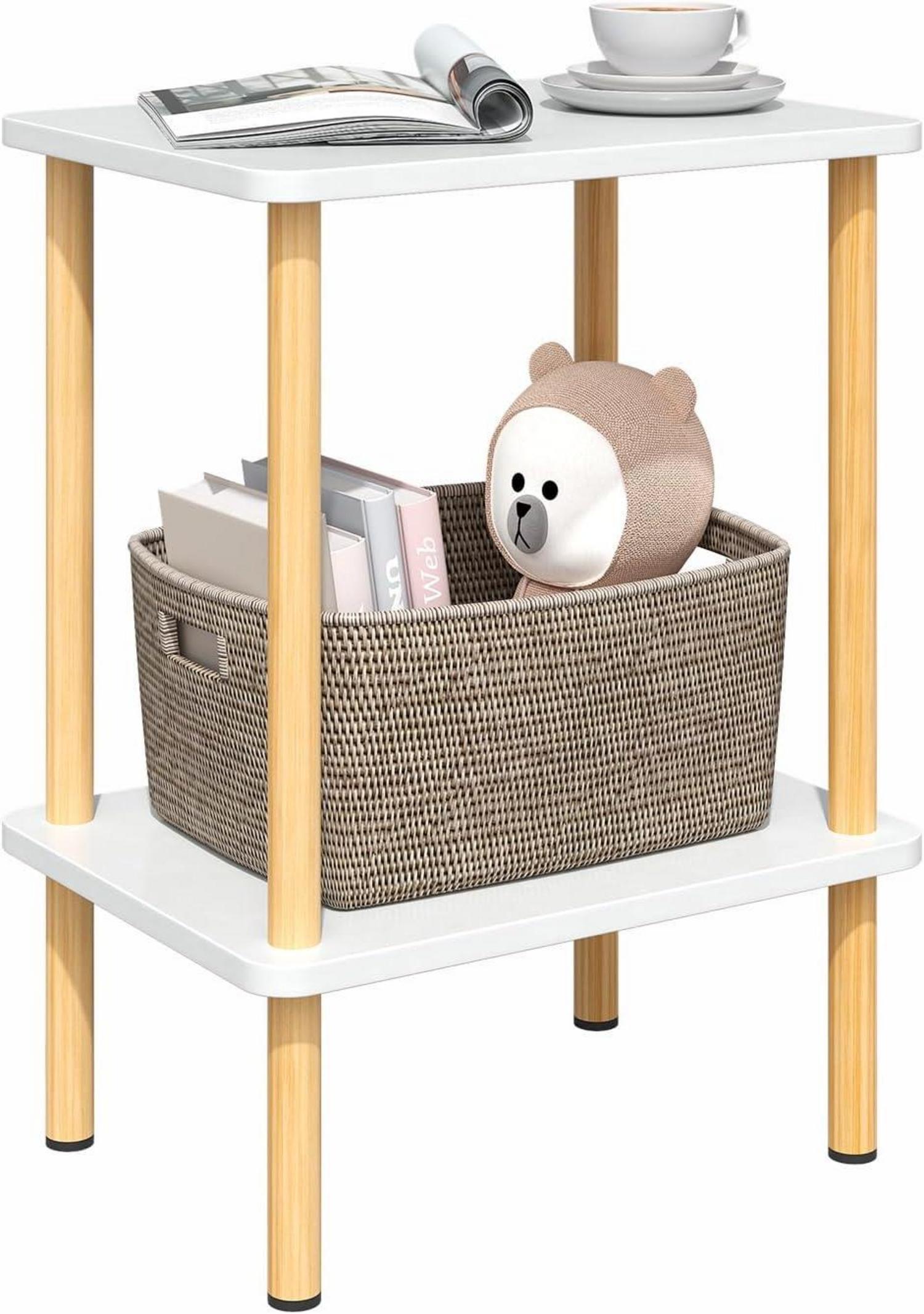 Beistelltisch Holz 2 Tier Nachttisch Schmal Stauraum 40x30x52cm