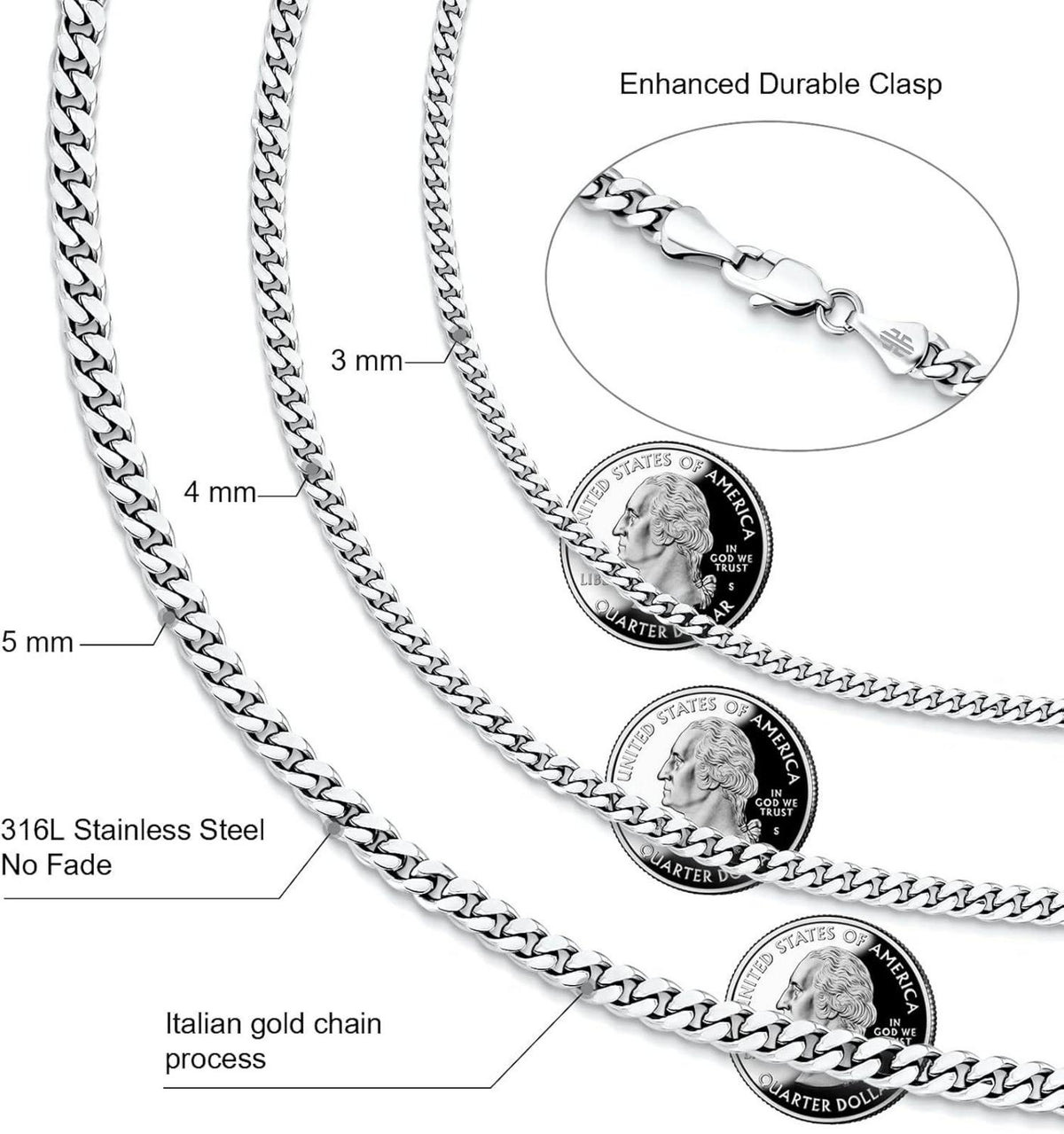 Edelstahl Panzerkette mit Diamantschliff 3mm 50.8cm Silber Gold Kette