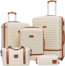 COOLIFE ABS Hartschalen Koffer Trolley Set 5tlg Weiß/Braun