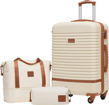 COOLIFE ABS Hartschalen Trolley Koffer Set Weiß/Braun 3tlg