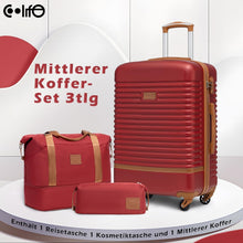 Hartschalen Koffer Set 3tlg Rot/Braun ABS Trolley 4 Rollen