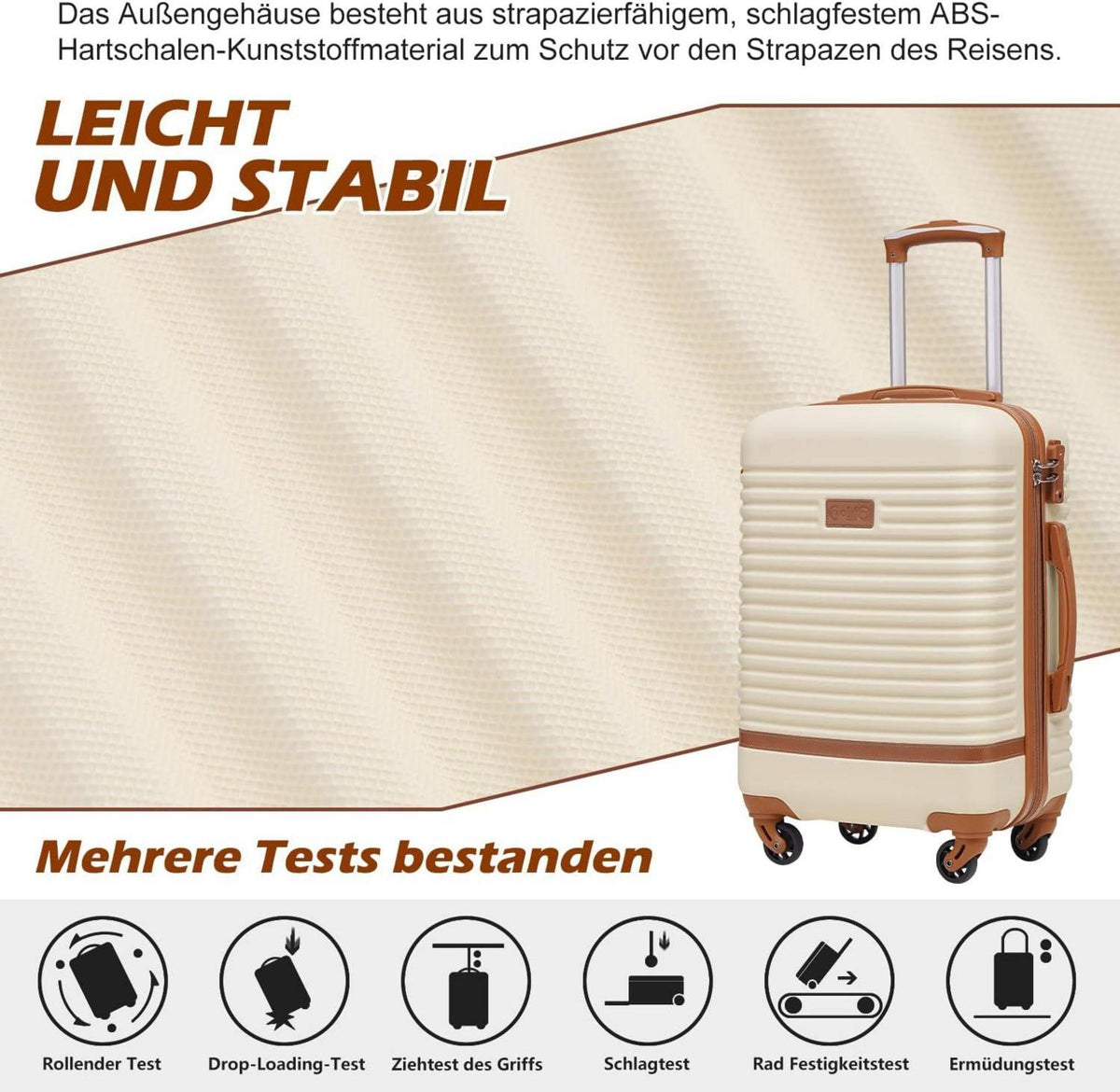 COOLIFE Koffer Trolley Handgepäck-Set Rot/Braun ABS Hartschale 4 Rollen TSA-Schloss