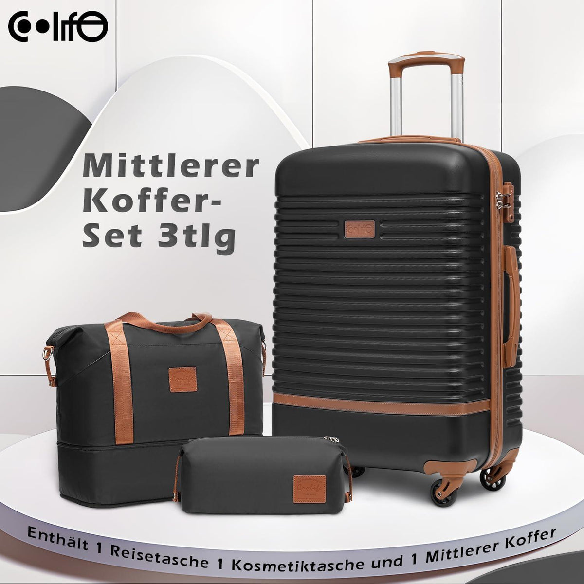 COOLIFE ABS Hartschalen Koffer Set 3tlg Schwarz Braun