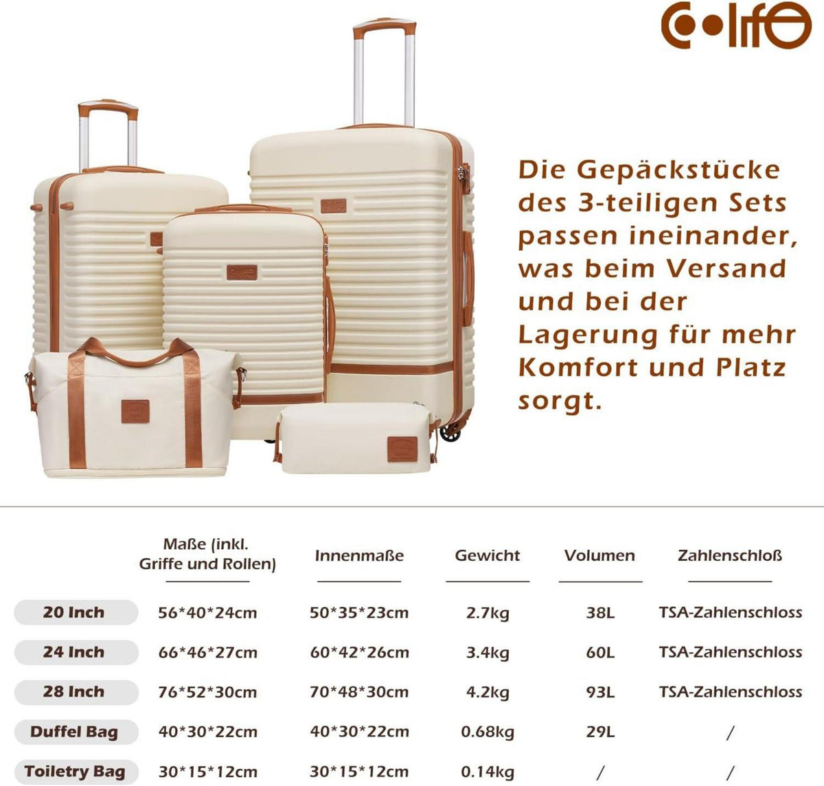Hartschalen-Koffer Set 3-teilig Schwarz Braun 4 Rollen TSA-Schloss