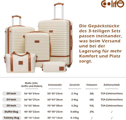 Hartschalen-Koffer Set 3-teilig Schwarz Braun 4 Rollen TSA-Schloss