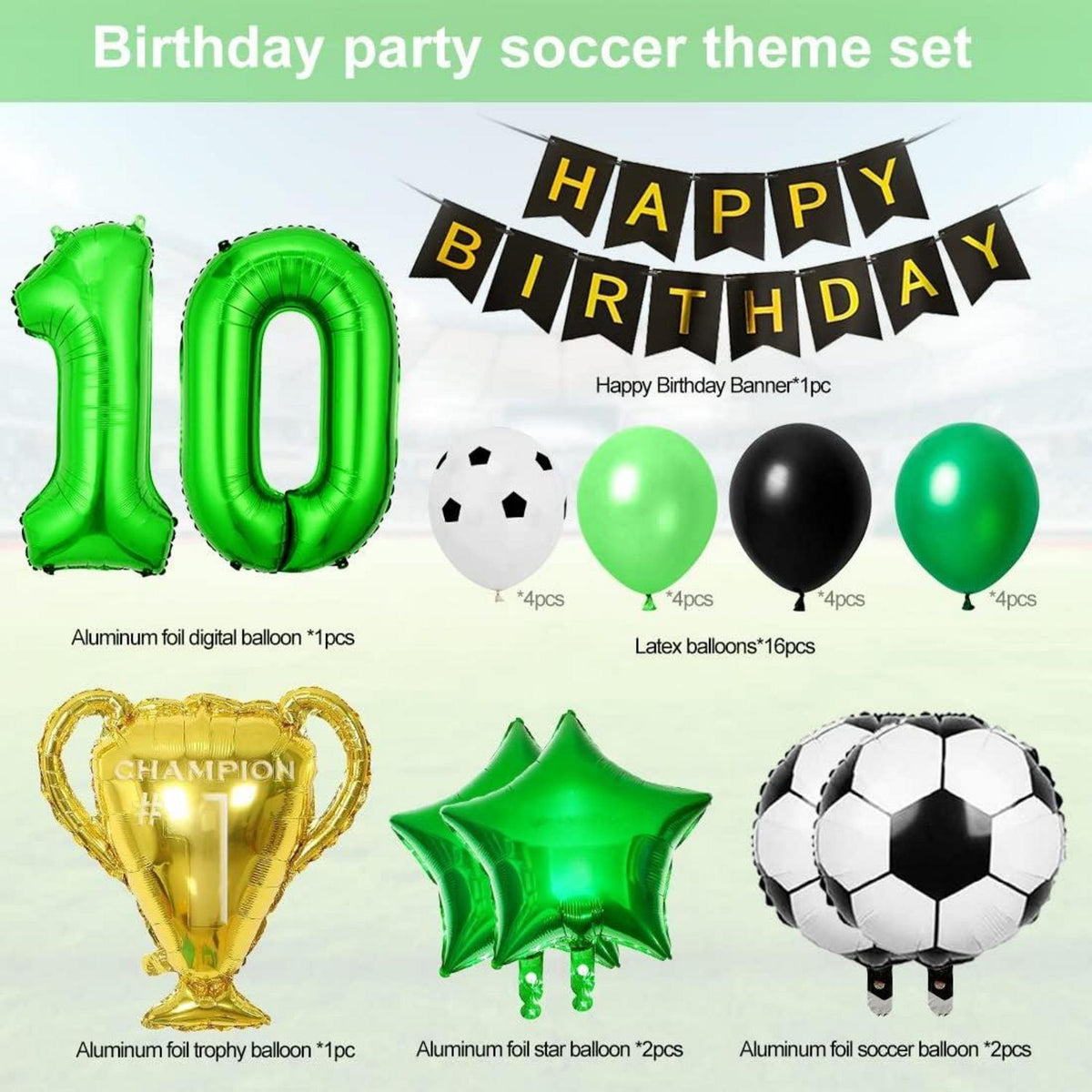 Fußball Geburtstagsdeko Set 10 Jahre Schwarz Grün Kinder