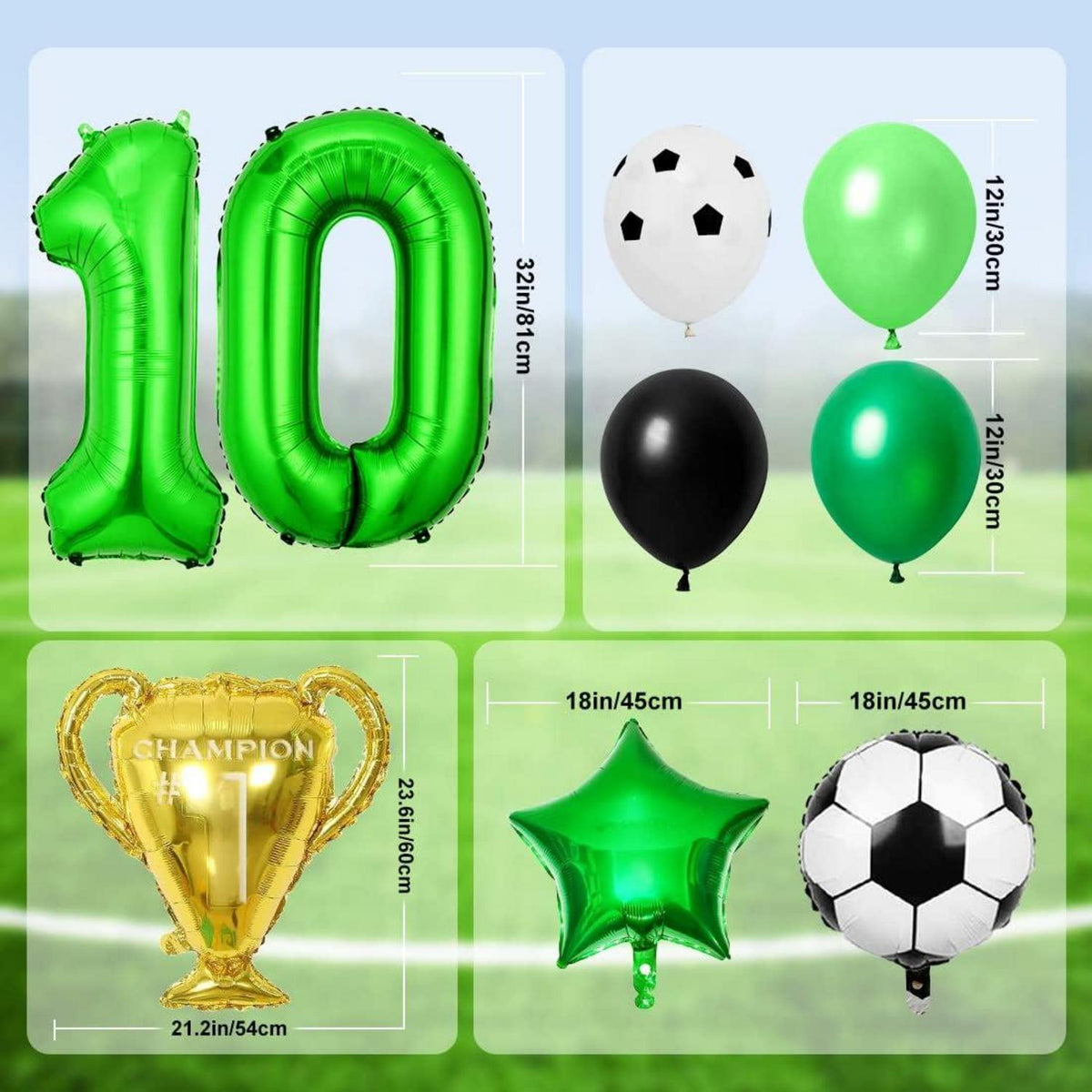 Fußball Geburtstagsdeko Set Luftballon Fussball 10 Jahre Schwarz Grün