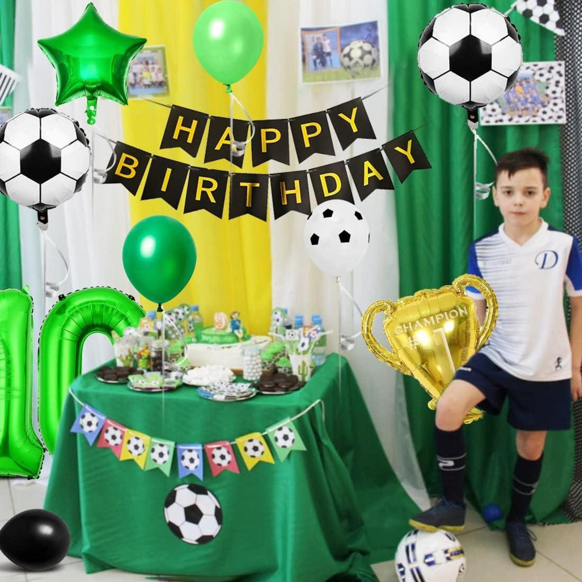 Fußball Luftballon 10 Jahre Geburtstag Dekoration Set Schwarz Grün