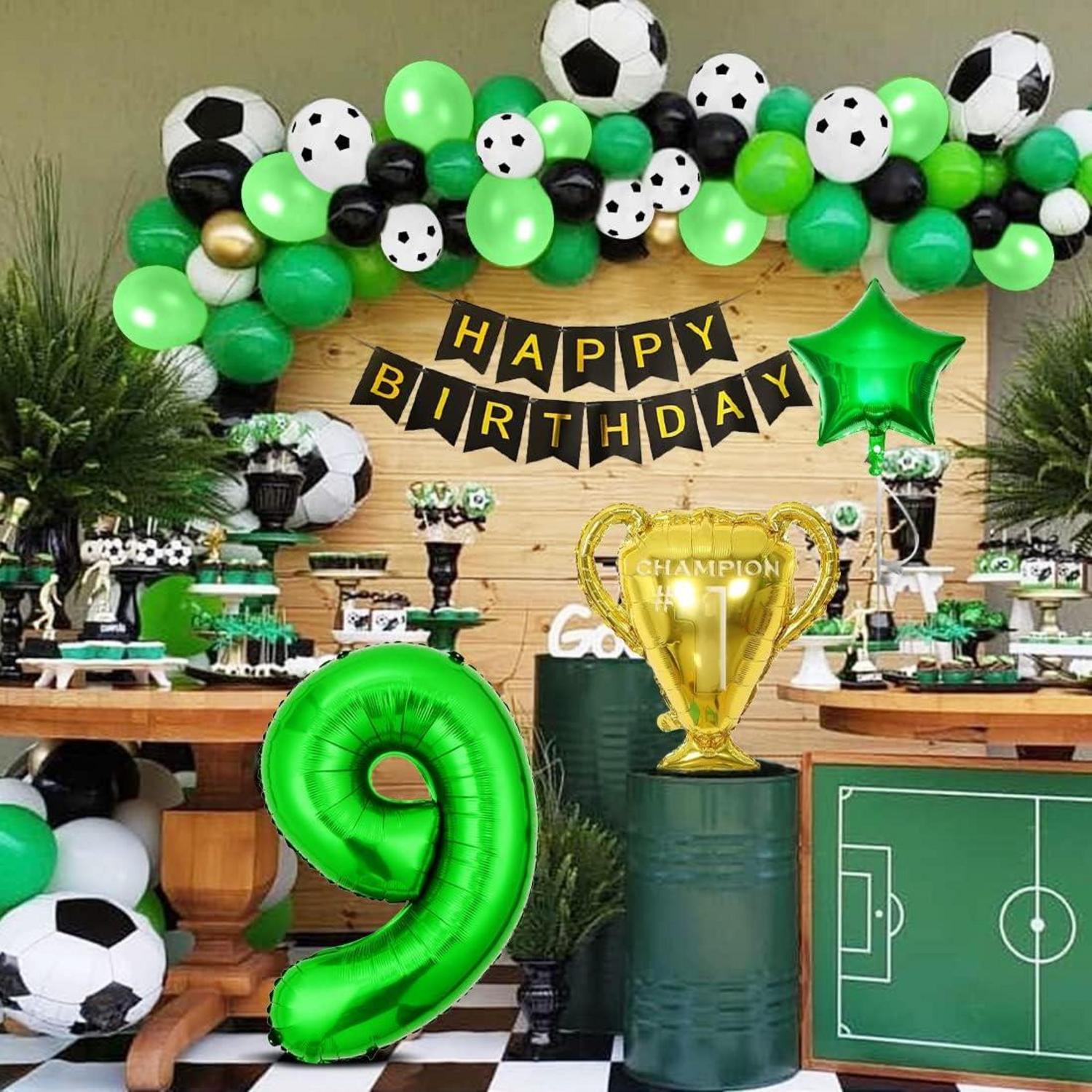 Fußball Luftballon Set 9 Jahre Geburtstag Dekoration Party Grün Schwarz
