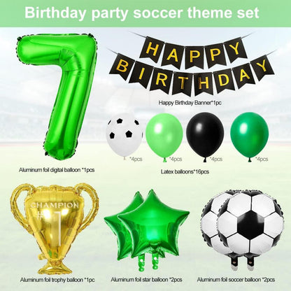 Fußball Geburtstagsdeko Set Ballons Grün Schwarz 7 Jahre