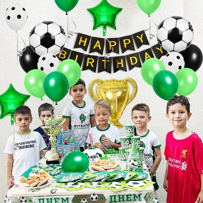 Fußball Geburtstagsdeko Set 7 Jahre Trophäe Ballons Grün Schwarz Jungen Party