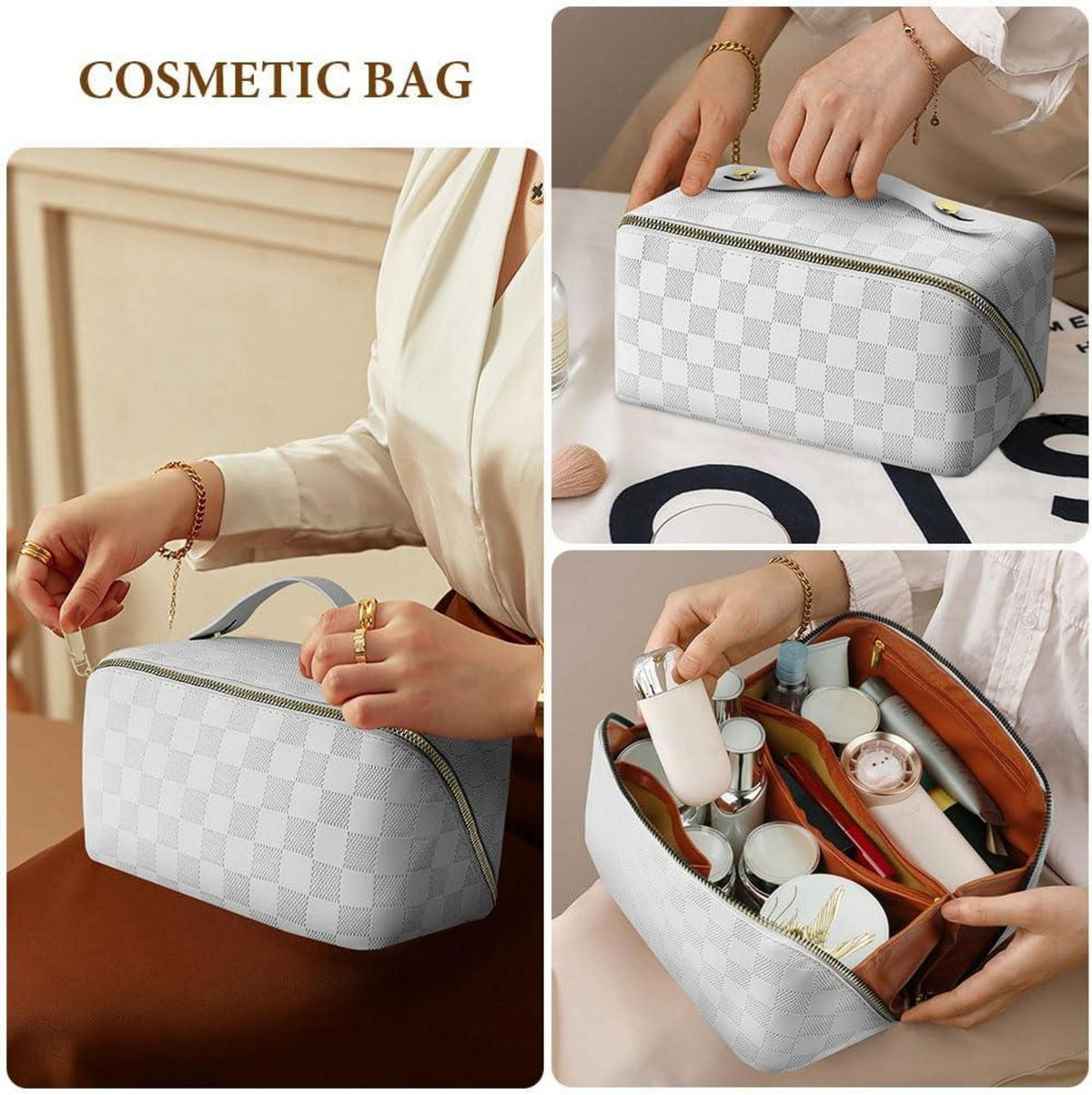 Aucuu Reise Kosmetiktasche PU Leder Große Kapazität Wasserdicht Make-up Tasche