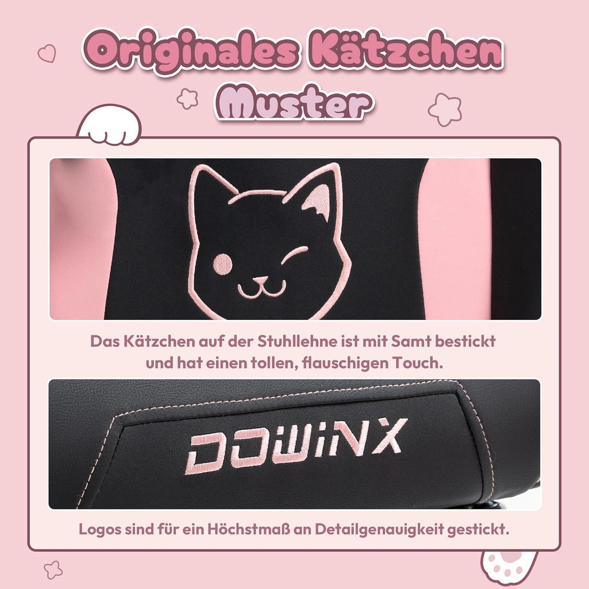Dowinx Gaming Stuhl Katze Edition Ergonomisch Hoher Rücken PU-Leder Black