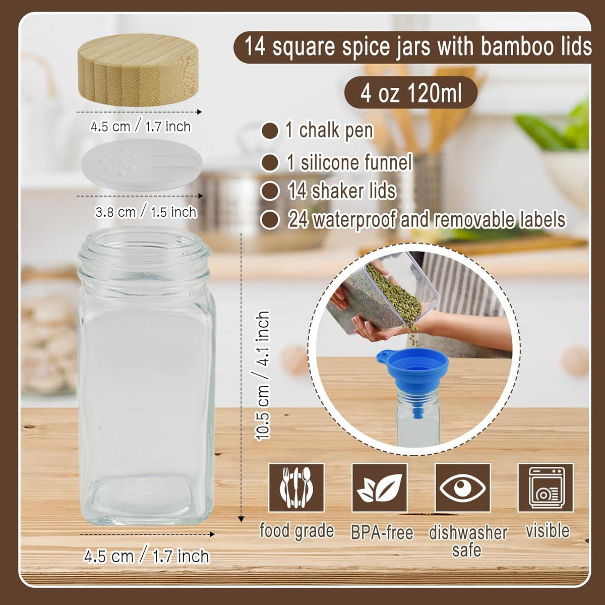 Glas Gewürzglas Set mit Bambusdeckeln 14-teilig 120ml