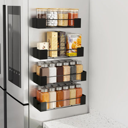 Magnetisches Gewürzregal für Kühlschrank, Stark Magnetisch, Schwarz