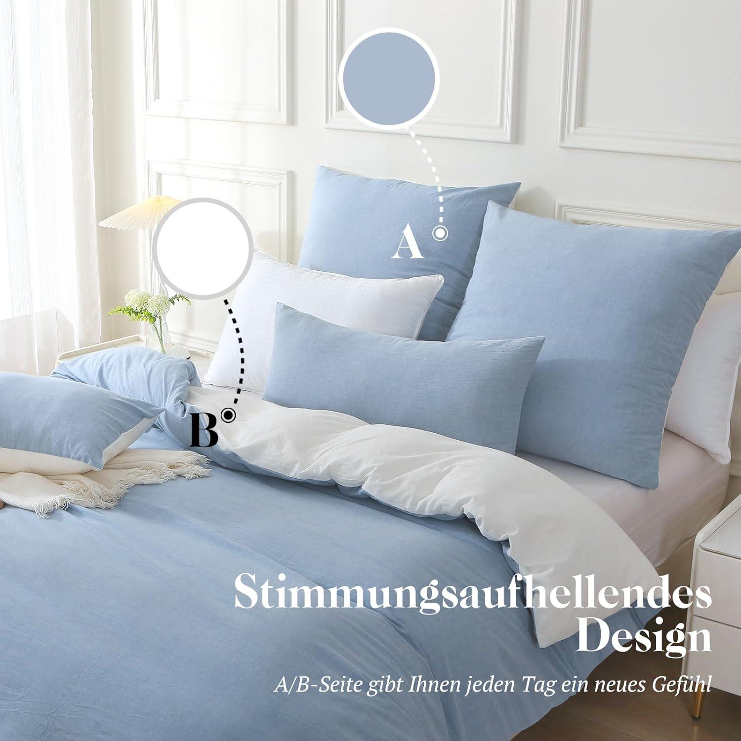 SOULFUL Bettwäsche 135x200 Baumwolle Haiya Blue Stone Washed