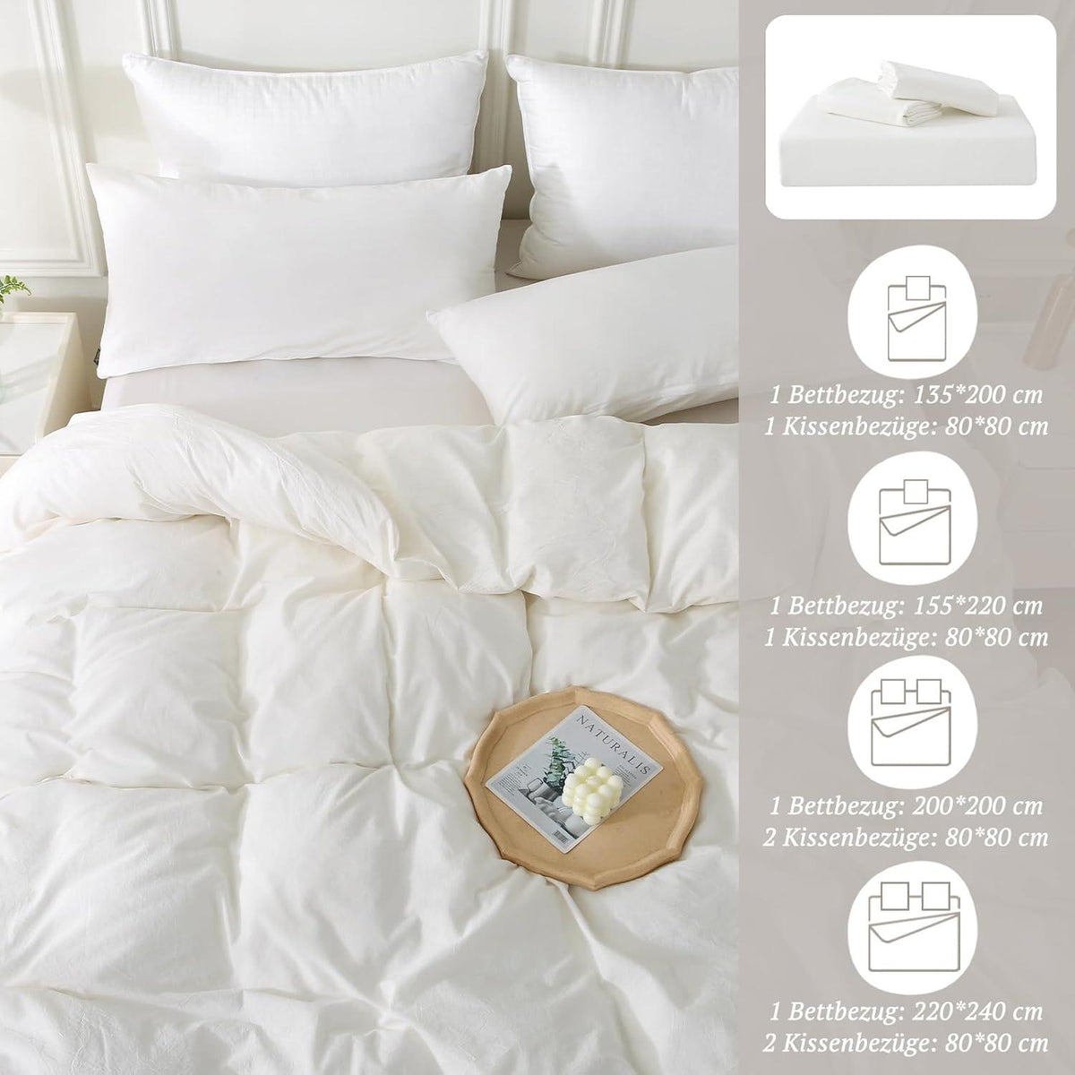 SOULFUL Bettwäsche Set 155x220 Milky White Baumwolle Stone Washed