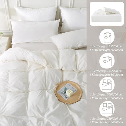 SOULFUL Bettwäsche Set 155x220 Milky White Baumwolle Stone Washed