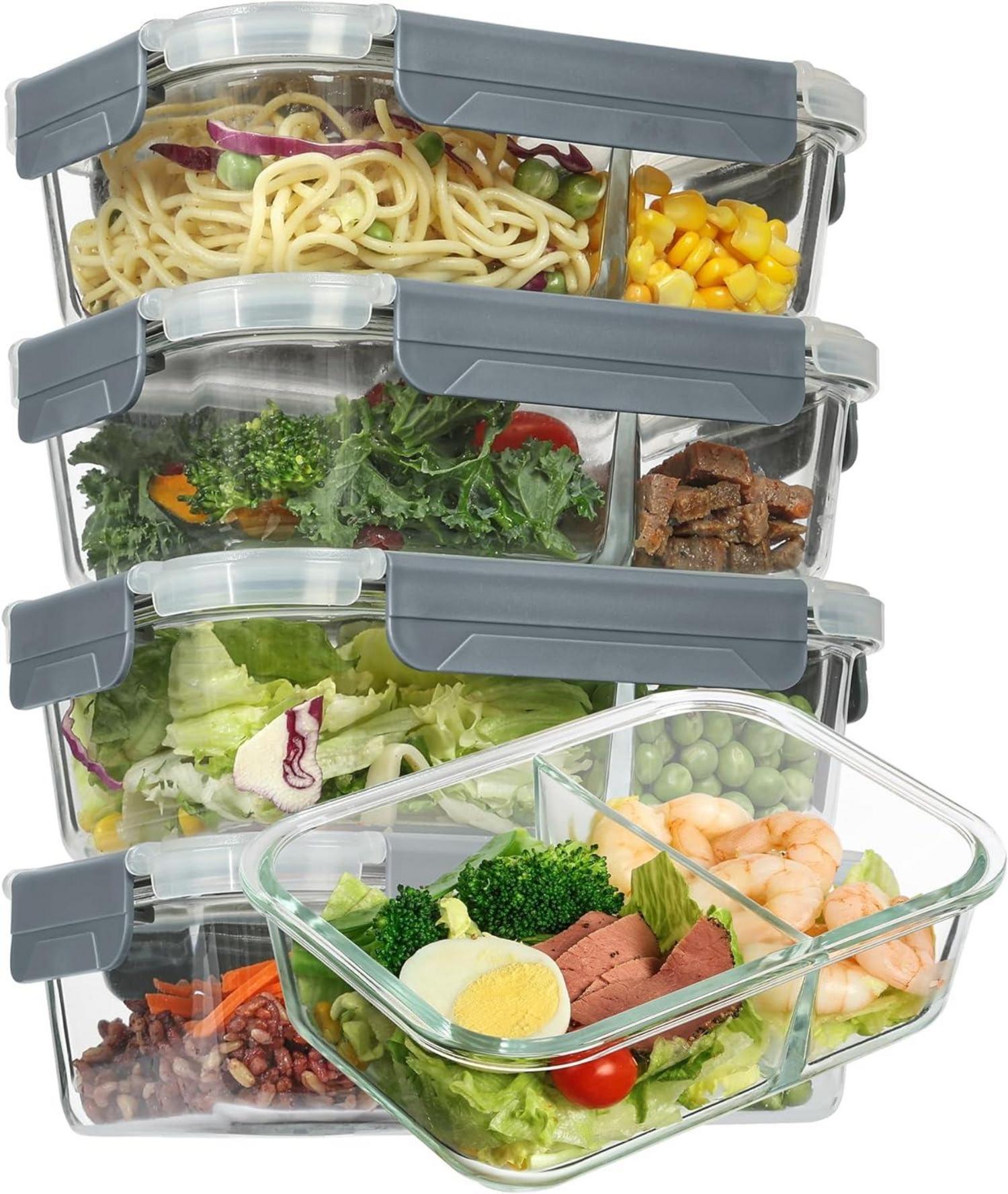 Meal Prep Glasbehälter Set 5er 33oz - Stapelbar & Auslaufsicher