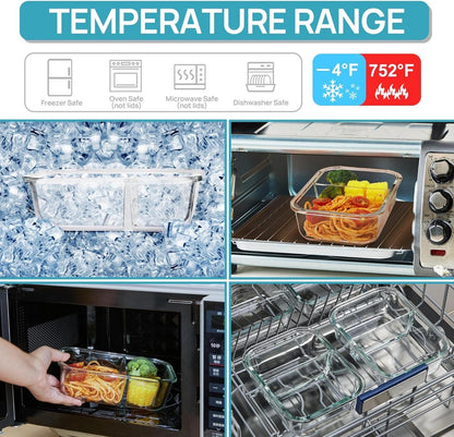 Meal Prep Glasbehälter Set 5er 33oz - Stapelbar & Auslaufsicher