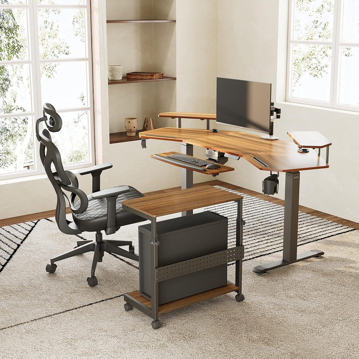 Höhenverstellbarer ATX-Gehäuse CPU Halter Stand Walnussfarbe
