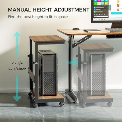 Höhenverstellbarer PC Tower Ständer mit Rollen, ATX-Gehäuse CPU Halter, Walnussfarbe