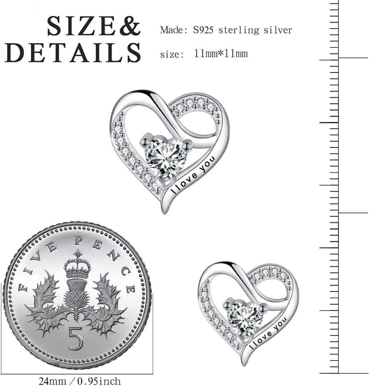 Herz Ohrringe Silber 925 Zirkonia Damen Ohrstecker Valentinstag