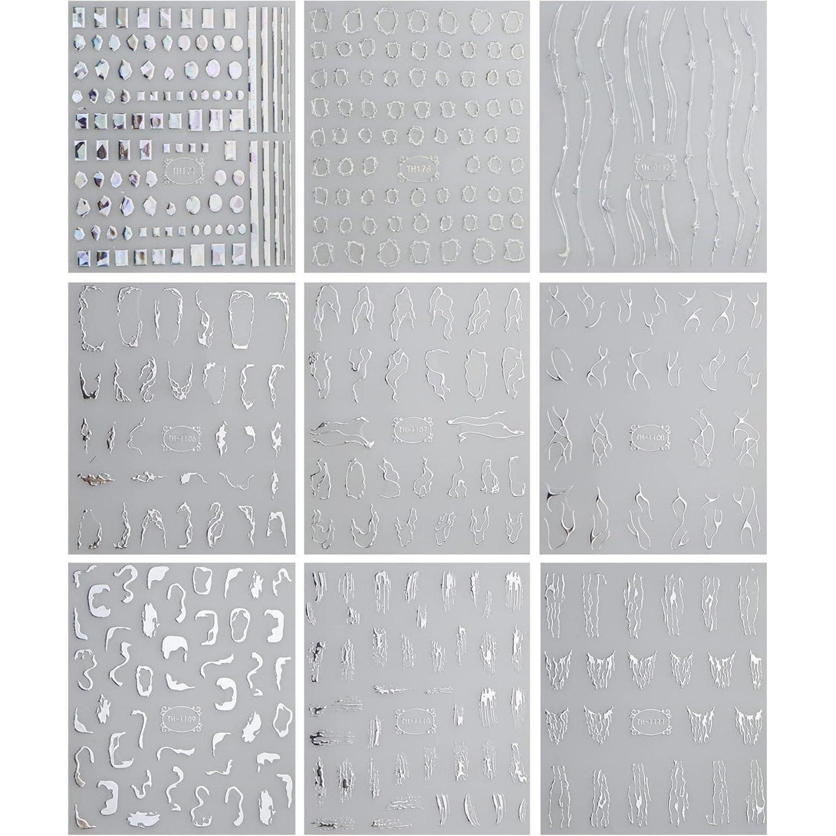 Marmor Nagelsticker 9 Blatt - Silber & Bunt Nail Art Aufkleber