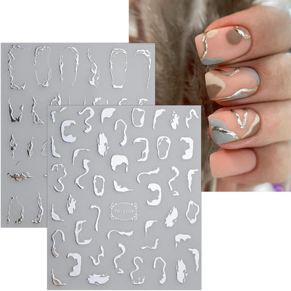 Marmor Nagelsticker 9 Blatt - Silber & Bunt Nail Art Aufkleber