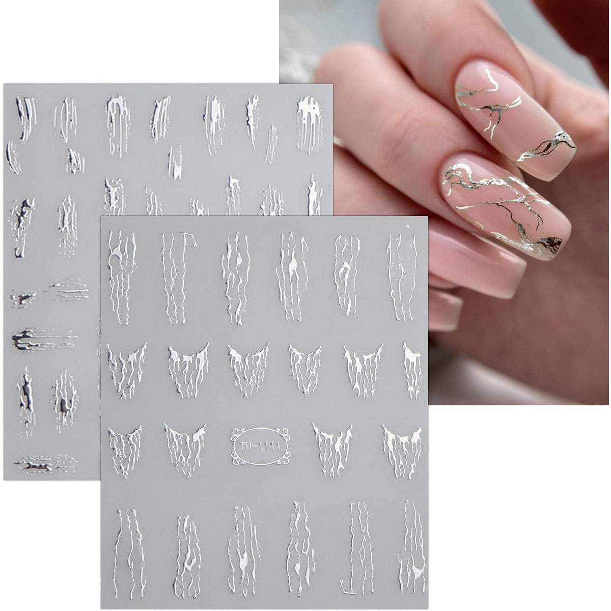 Marmor Nagelsticker 9 Blatt - Silber & Bunt Nail Art Aufkleber