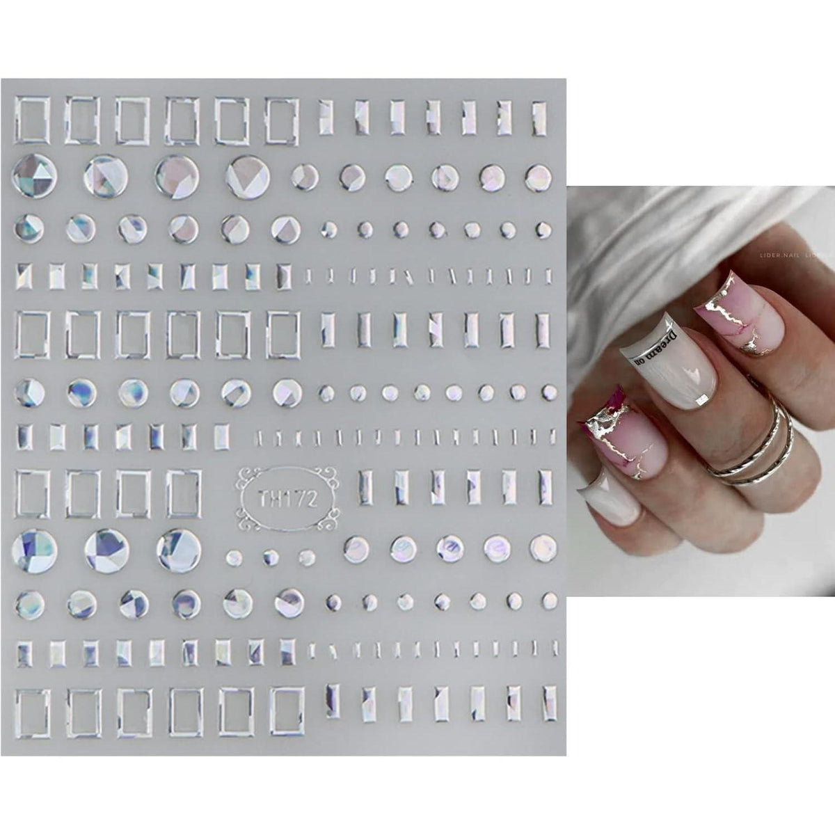 Marmor Nagelsticker 9 Blatt - Silber & Bunt Nail Art Aufkleber