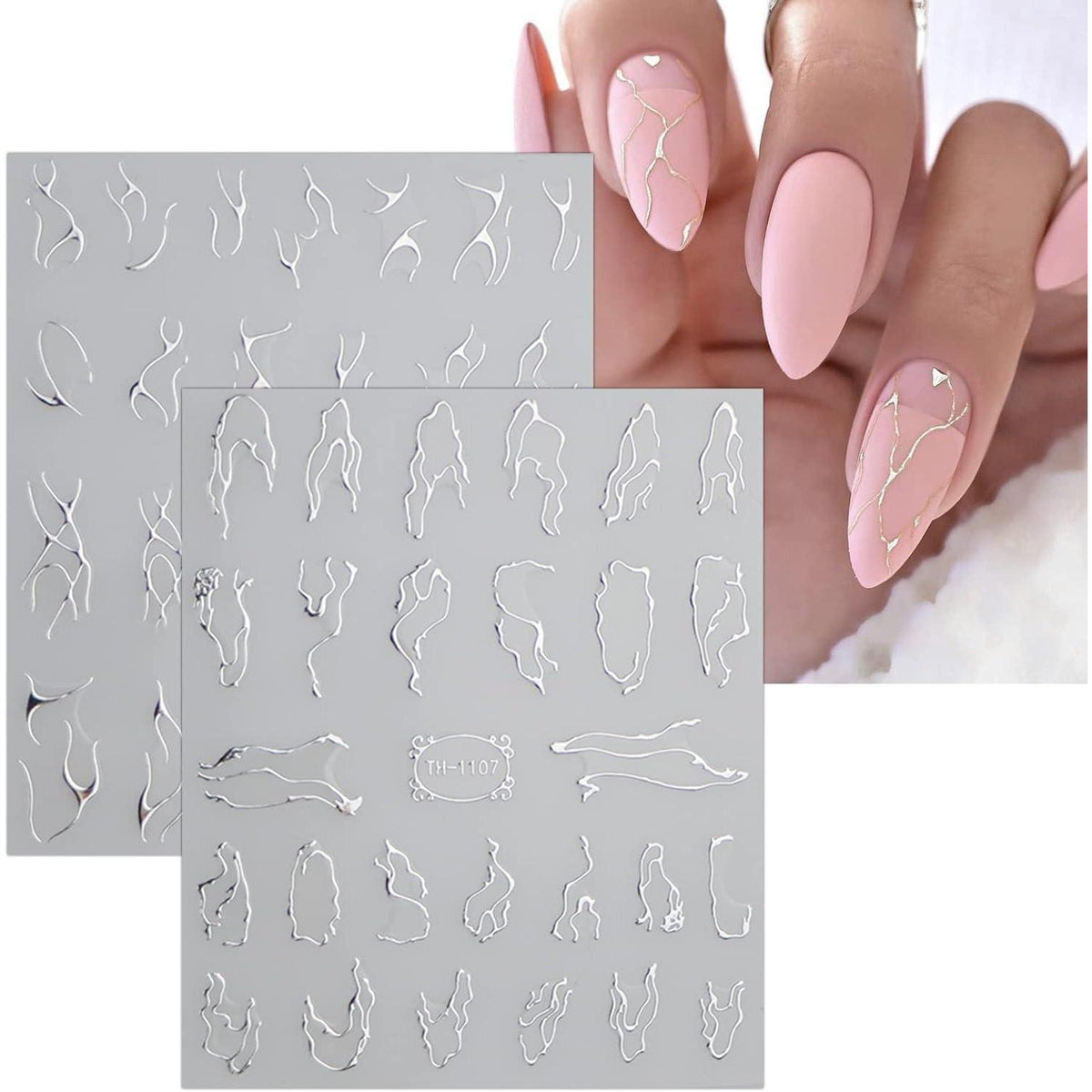 Marmor Nagelsticker 9 Blatt - Silber & Bunt Nail Art Aufkleber