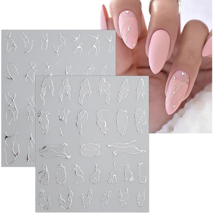Marmor Nagelsticker 9 Blatt - Silber & Bunt Nail Art Aufkleber