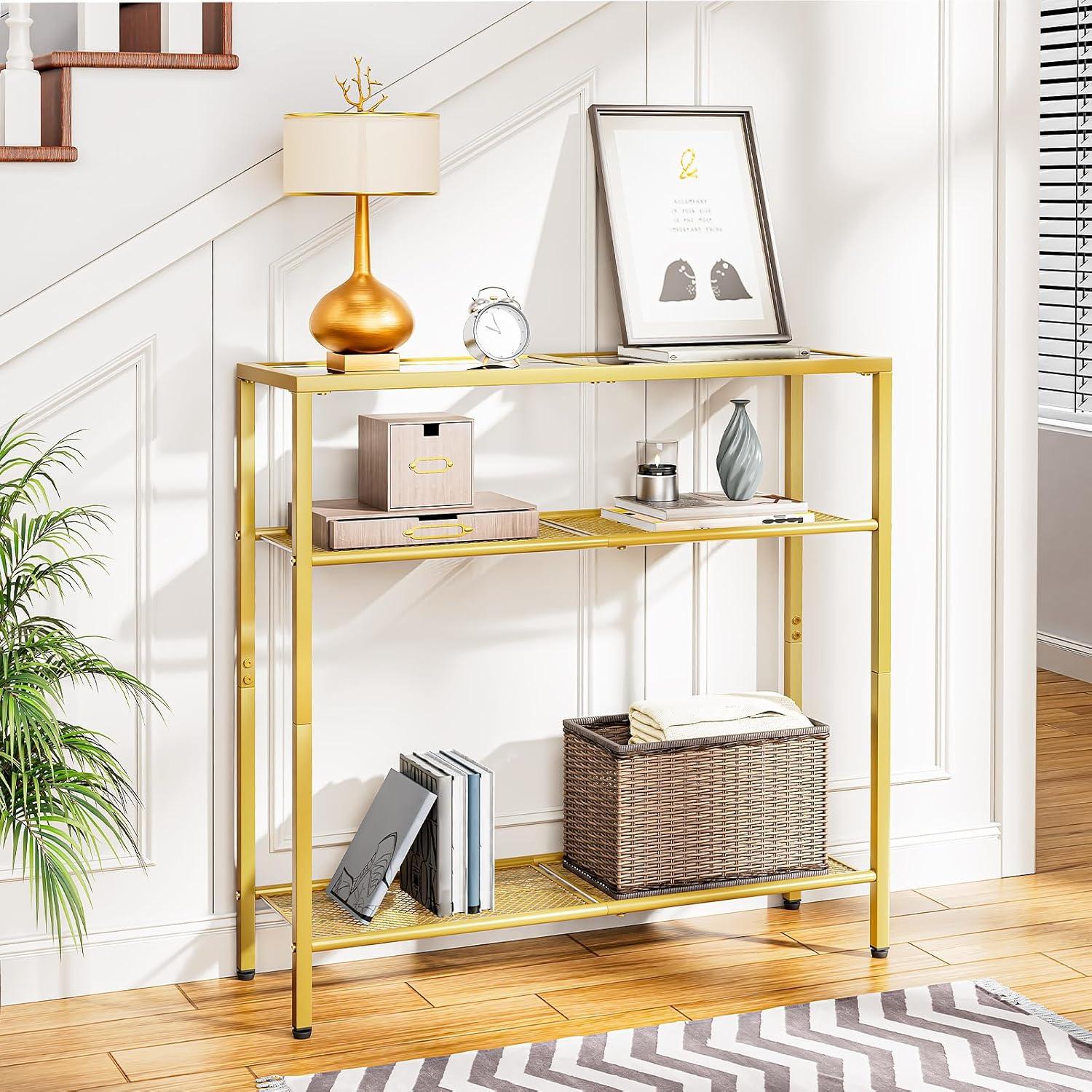 HOOBRO Konsolentisch aus gehärtetem Glas Goldfarben EGD21XG01G1