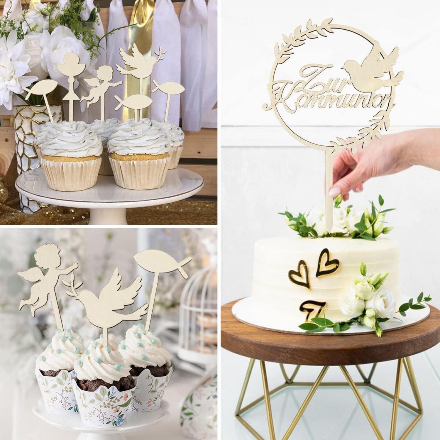 Kommunion Tortendeko Holz Cake Topper Taube Fisch Mädchen Junge