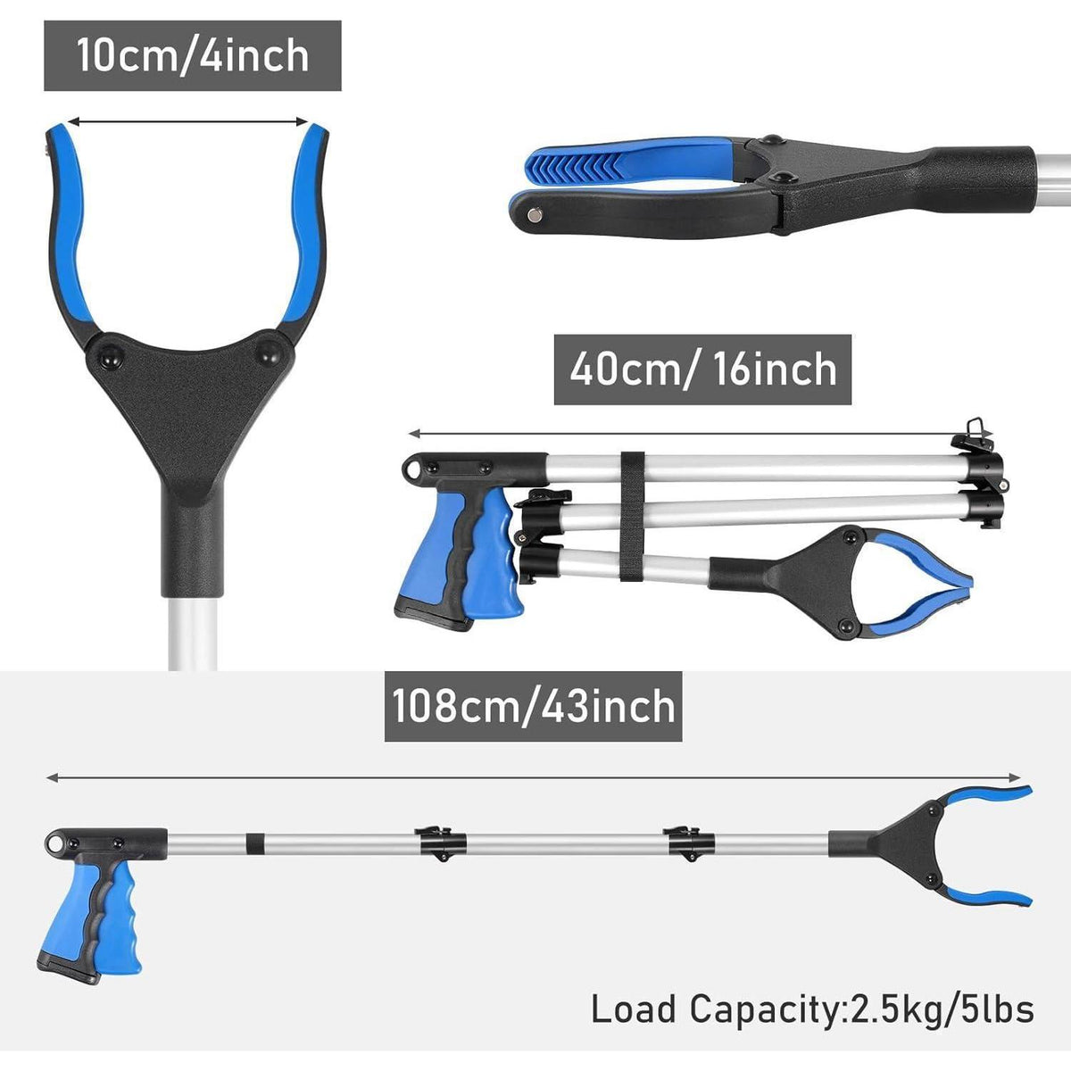 108cm Greifzange faltbar mit Magnet, drehbar, blau