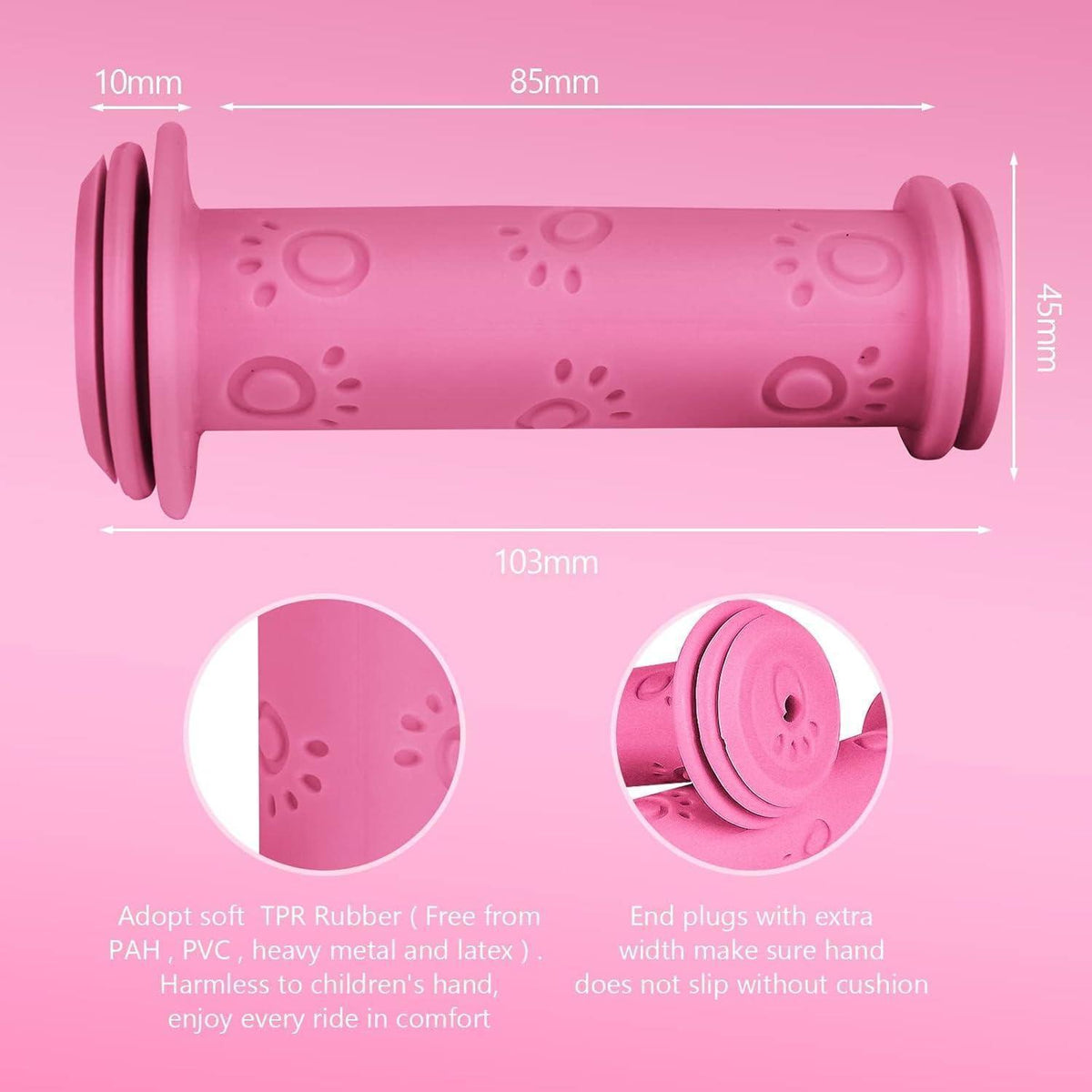 Fahrradgriffe Kinder 22mm – Rosa, Sicherheits-Gummi Grips