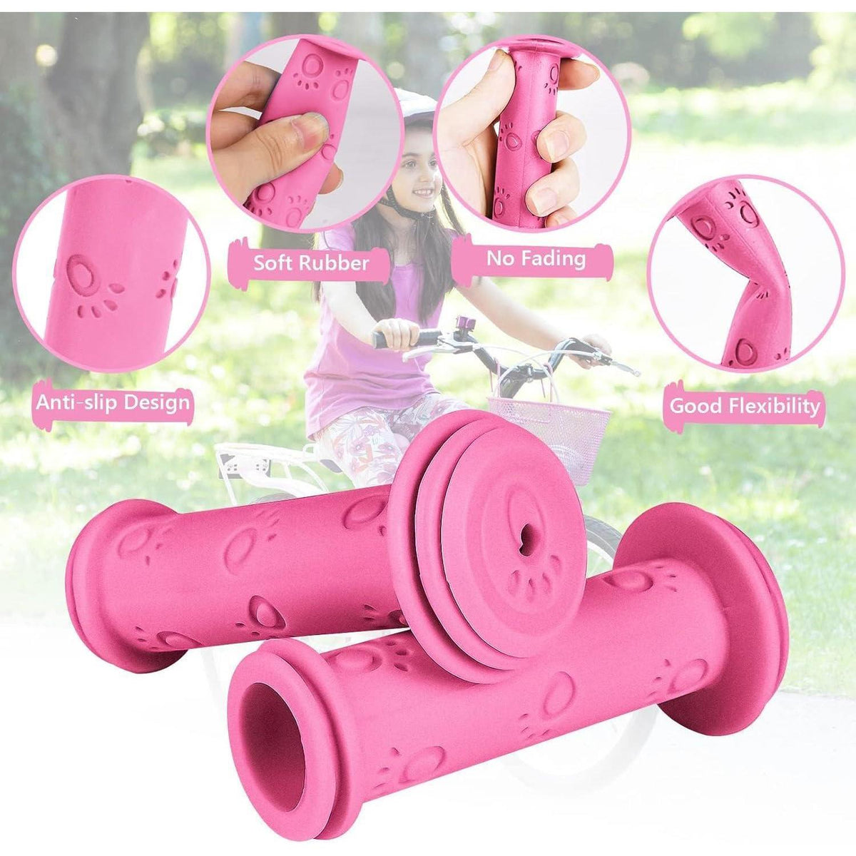 Fahrradgriffe Kinder 22mm – Rosa, Sicherheits-Gummi Grips