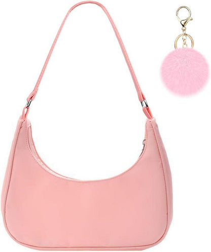 Umhängetasche Damen Nylon Retro Pom-Pom Unterarmtasche Y2K Fashion