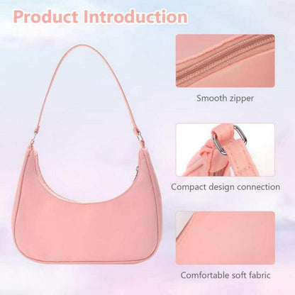 Aucuu Damen Nylon Umhängetasche mit Pom-Pom-Schlüsselanhänger 27x23x7 cm