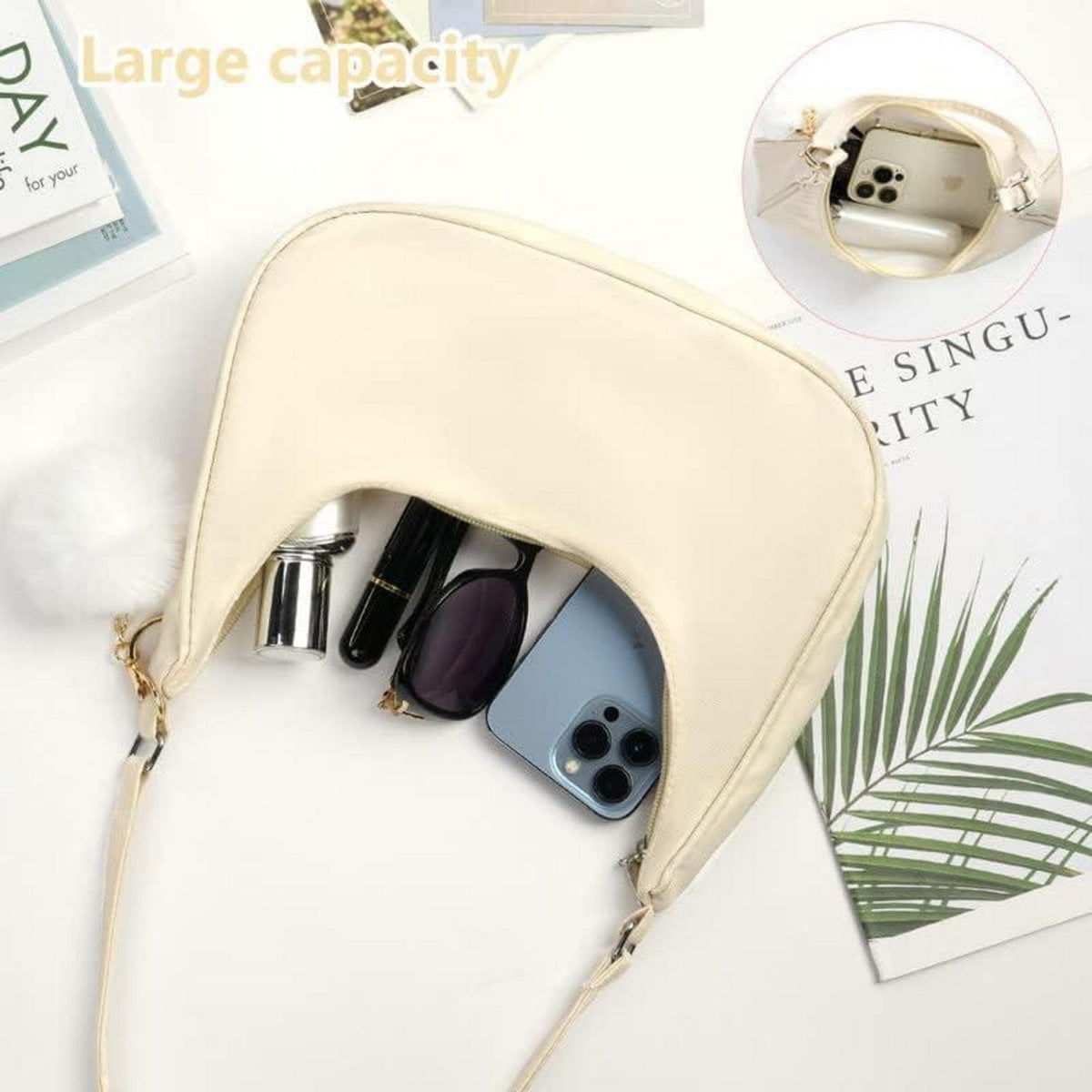 Damen Umhängetasche Nylon Retro Pom-Pom Y2k Fashion Handtasche