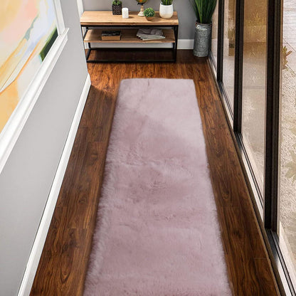 Flauschiger Rosa Läufer 60x245 cm - Weicher Fellteppich für Schlafzimmer