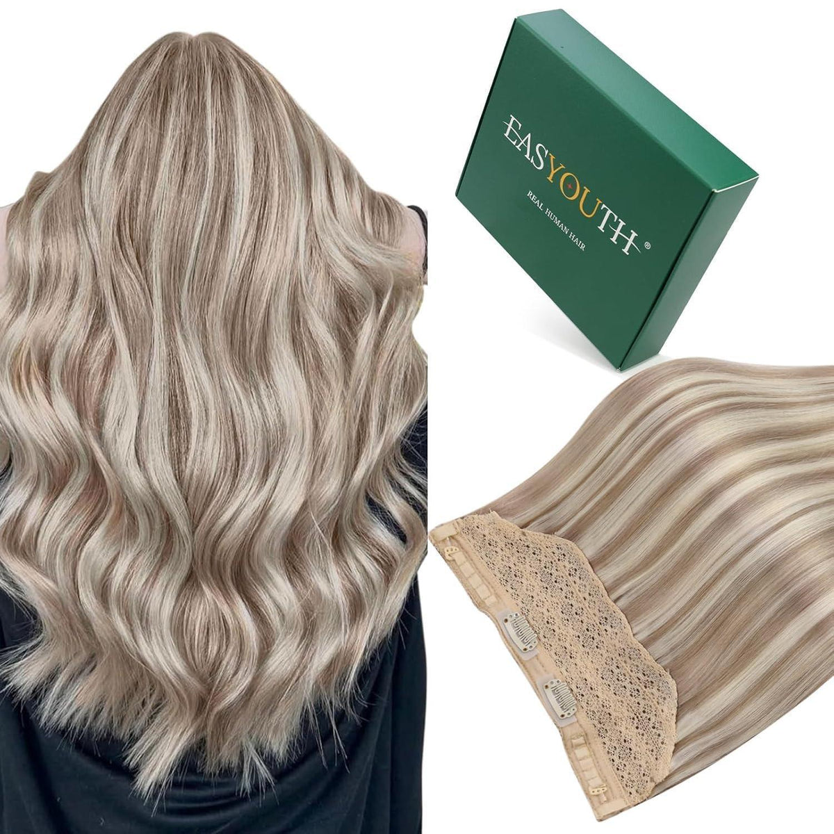 Echthaar Wire Extension Braun Aschblond Platinblond 40cm