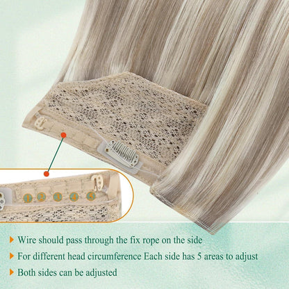 Echthaar Wire Extension Braun Aschblond Platinblond 40cm
