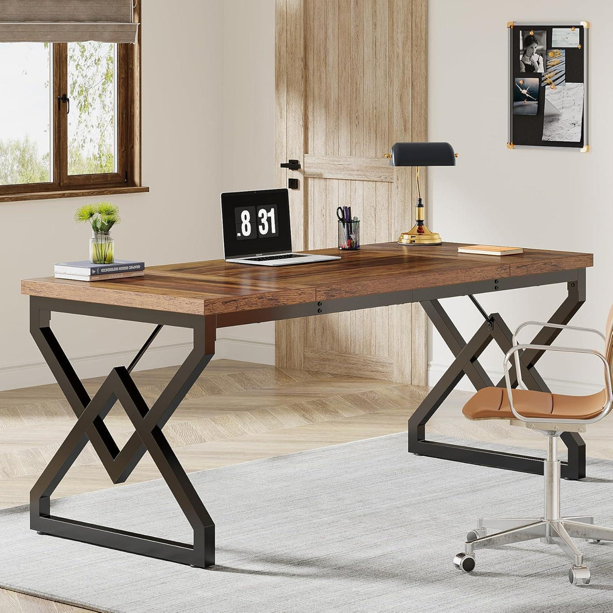 Großer Schreibtisch 160x70cm – Modernes Arbeitszimmer mit Metallrahmen