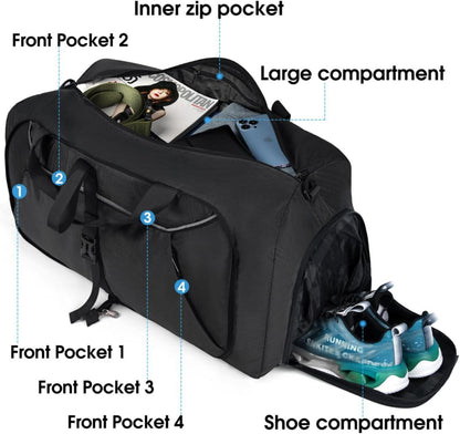 Faltbare Reisetasche 100L Schwarz Sporttasche für Herren und