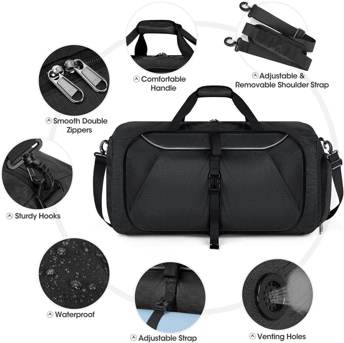 Faltbare Reisetasche 100L Schwarz mit Schuhfach