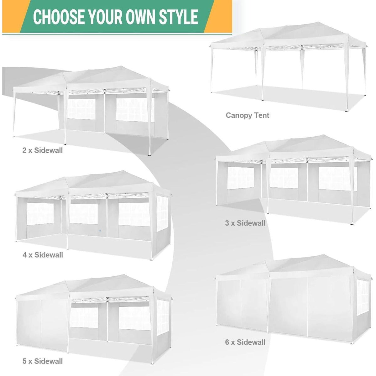 Faltpavillon 3x6m wasserdicht mit 6 Seitenwänden & UV-Schutz