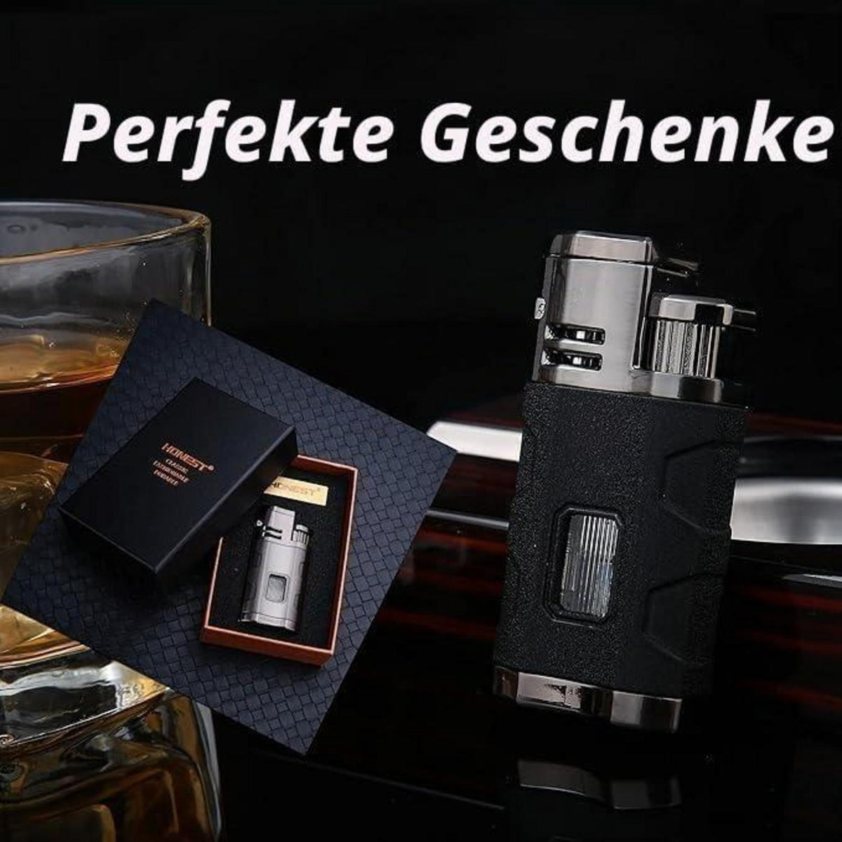 Winddichtes Feuerzeug mit Zigarrenpunsch – Nachfüllbar & Robust